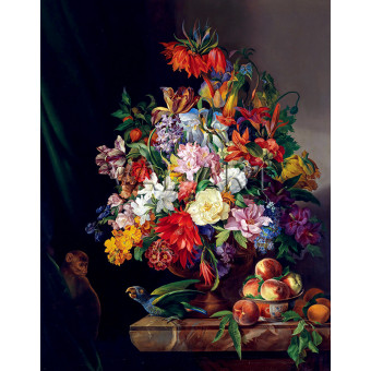 РЕПРОДУКЦИИ НА КАРТИНИ Голям букет цветя с праскови (1840)